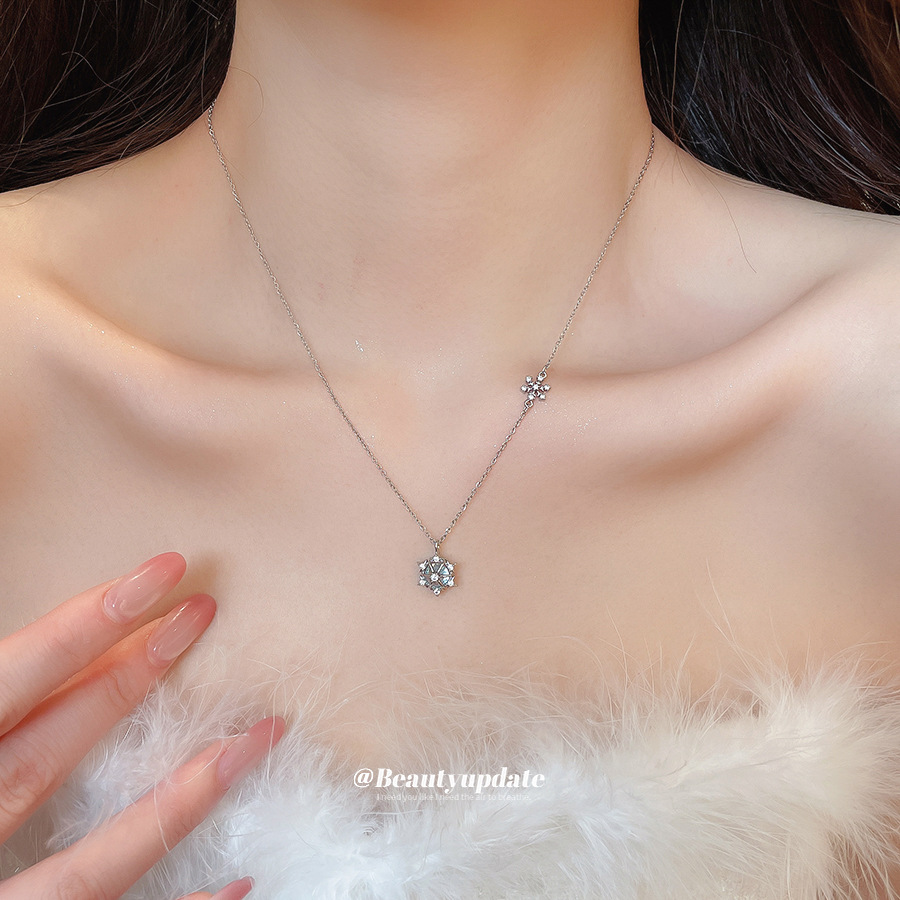 Sparkling Ice Crystal Snowflak - Layered Pendant Necklace Aesthetic ulasan dan harga