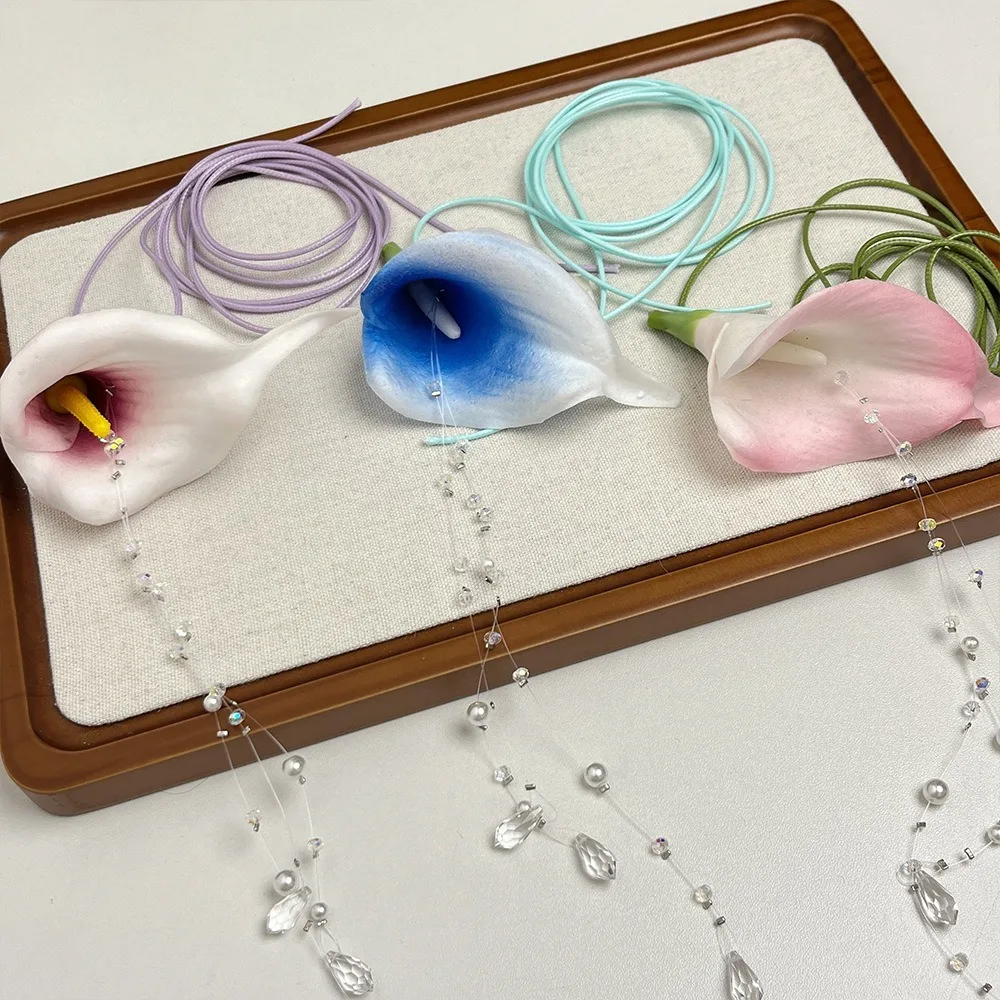 Fashion Exaggerated Calla Lily - Pearl Choker Necklace Vintage ulasan dan harga