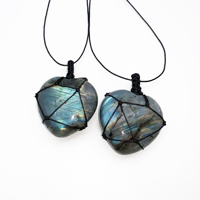 Natural Hand-woven Labradorite - Crystal Pendant Necklace Natural Stone ulasan dan harga