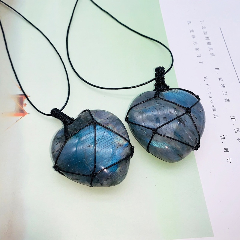 Natural Hand-woven Labradorite - Crystal Pendant Necklace Natural Stone ulasan dan harga